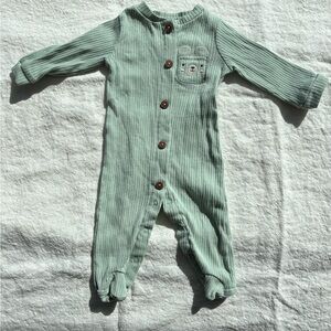 Baby Gear Mint Green Ribbed Footed One-Piece with Bear Pocket